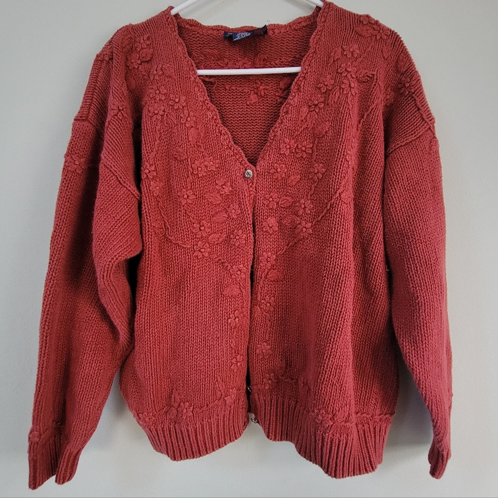Best American 3D Knit Cardigan Women's Size M Preppy Cottagecore Academia Boho